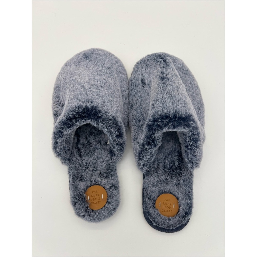 Far Away From Close Anthropologie Plush blue Fuzzy Slide Slippers size M/L